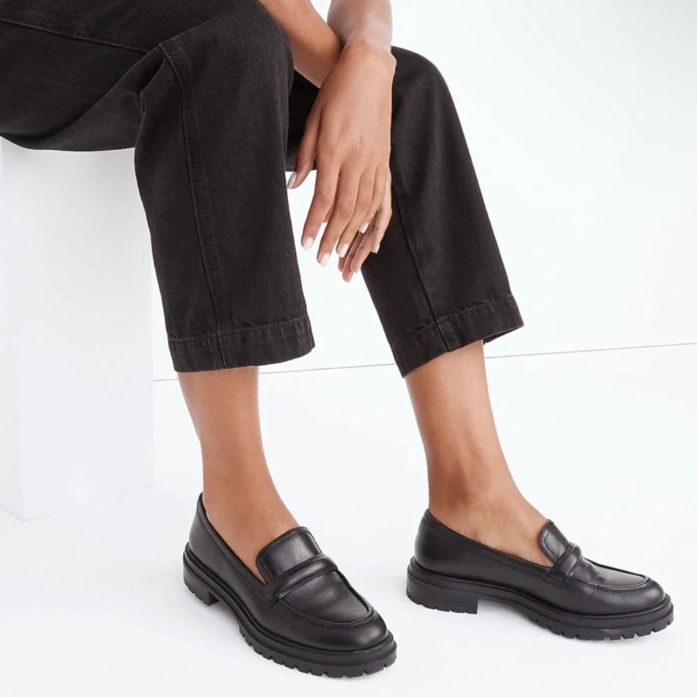 New! Madewell The Bradley Lugsole Loafer in Leather true black